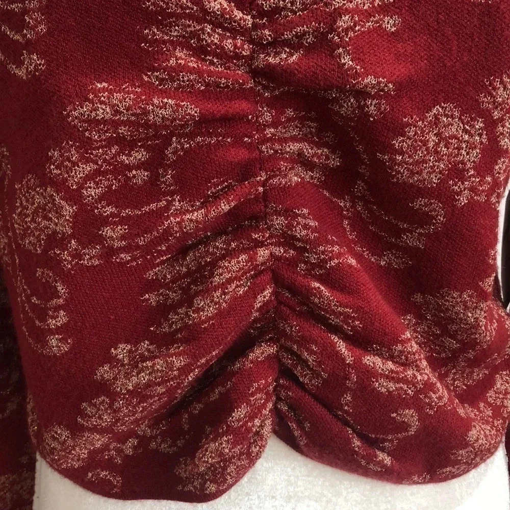 By Anthropologie ruched mock-neck sweater red metallic gold Medium New with Tags - Picture 4 of 8